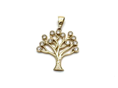 9ct Yellow Gold CZ Tree Pendant