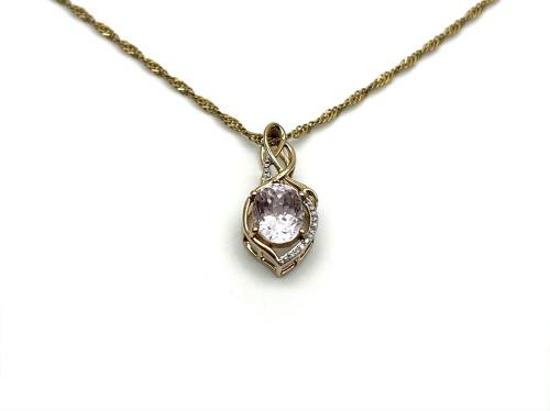 9ct Kunzite & Diamond Pendant & Chain