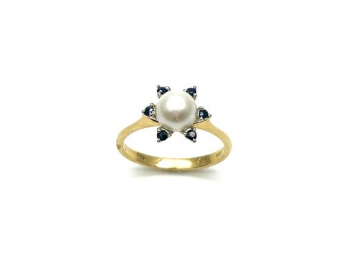 18ct Yellow Gold Pearl & Sapphire Ring