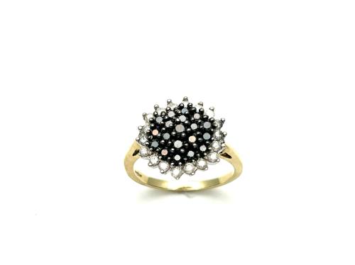 9ct Black & White Diamond Cluster Ring