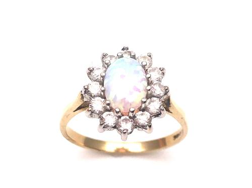 9ct Synthetic Opal & CZ Cluster Ring