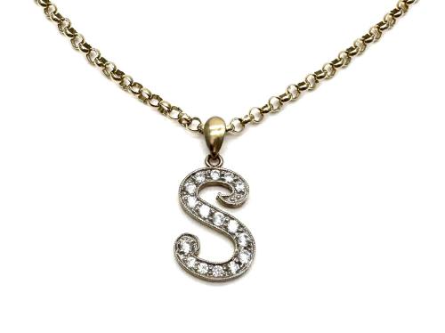 9ct Yellow Gold CZ S and Chain 24 inch