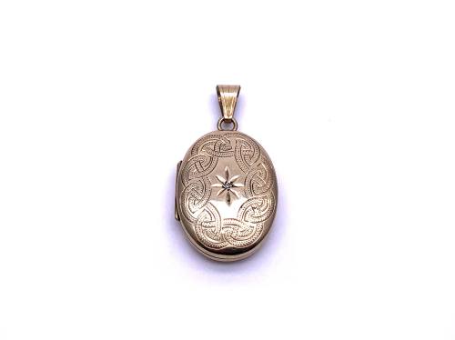 9ct Patterned Oval Diamond Locket