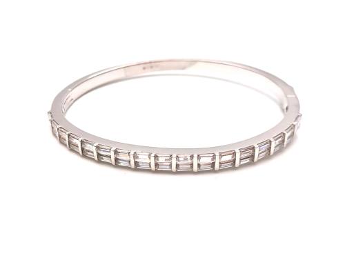 Silver Hinged Baguette CZ Bangle 58mm