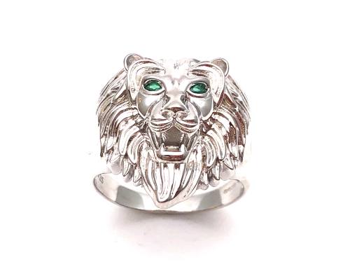 Silver Lion CZ Head Ring