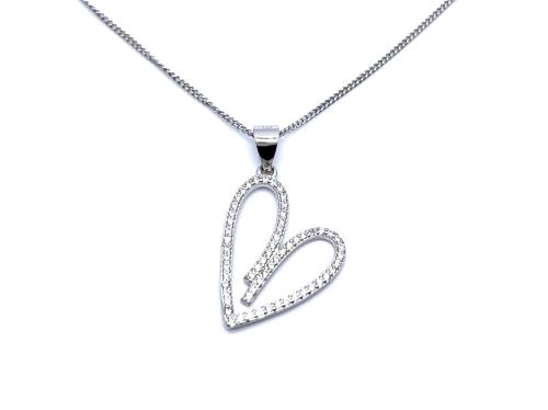 Silver CZ Open Heart Pendant & Chain