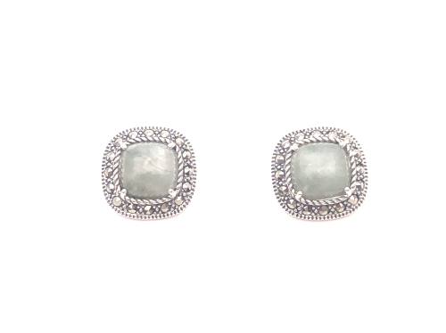 Silver Marcasite & Jade Stud Earrings