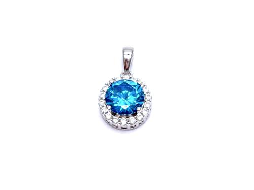 Silver Round Blue & White CZ Pendant