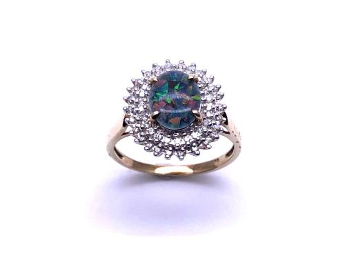 9ct Opal Triplet & Diamond Halo Ring