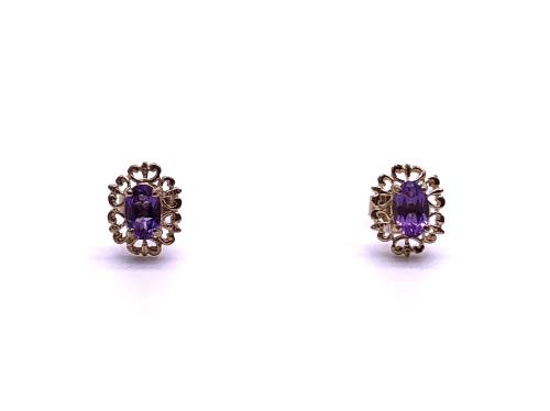 9ct Yellow Gold Amethyst Stud Earrings