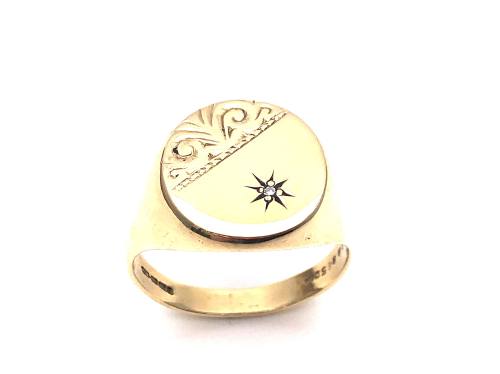 9ct Yellow Gold Diamond Signet Ring