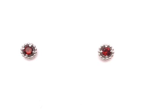 Silver Garnet Stud Earrings 3mm