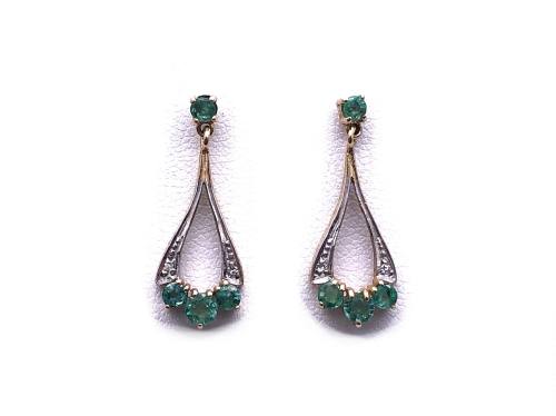 9ct Emerald & Diamond Drop Earrings