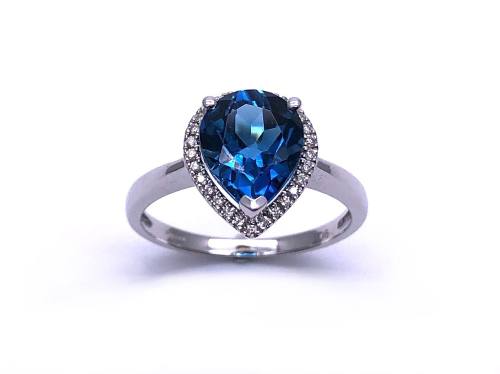 9ct London Blue Topaz & Diamond Halo Ring