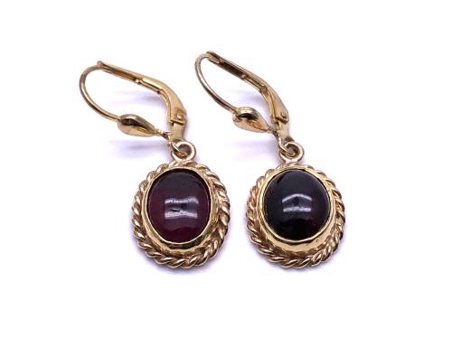 9ct Yellow Gold Garnet Drop Earrings