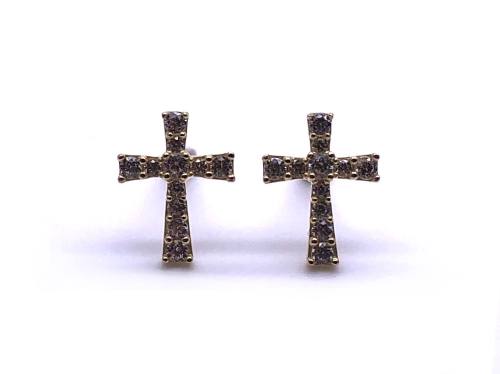 9ct Yellow Gold CZ Cross Stud Earrings