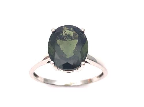 9ct White Gold Moldavite Solitaire Ring