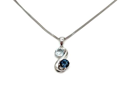 Silver Blue Topaz Swirl Pendant & Chain