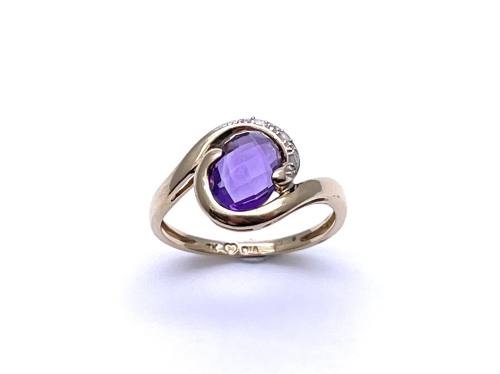 9ct Yellow Gold Amethyst & Diamond Ring