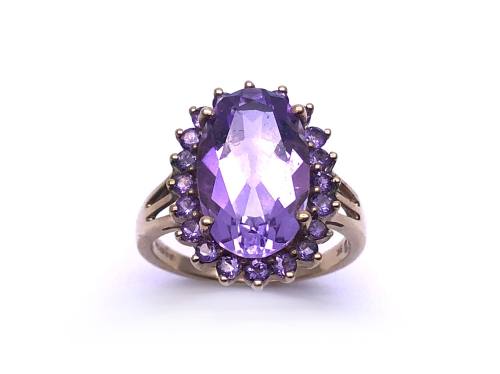 9ct Yellow Gold Amethyst Cluster Ring