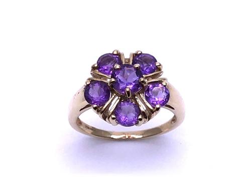 9ct Yellow Gold Amethyst Cluster Ring