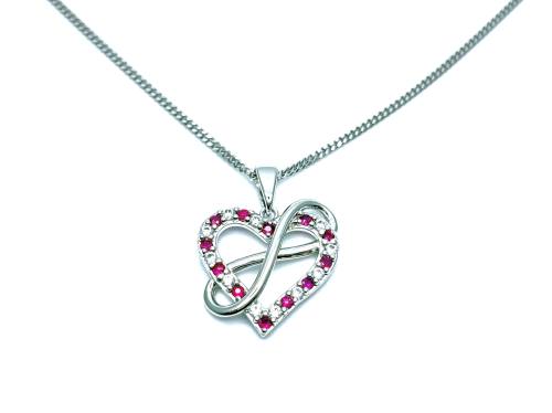 Silver Ruby & CZ Infinity Heart Pendant & Chain