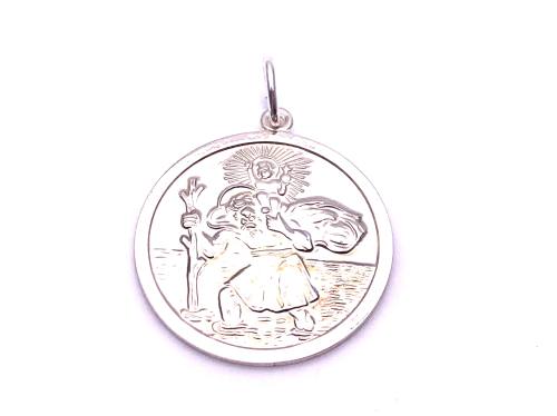 Silver Double Sided St Christopher Pendant 24mm