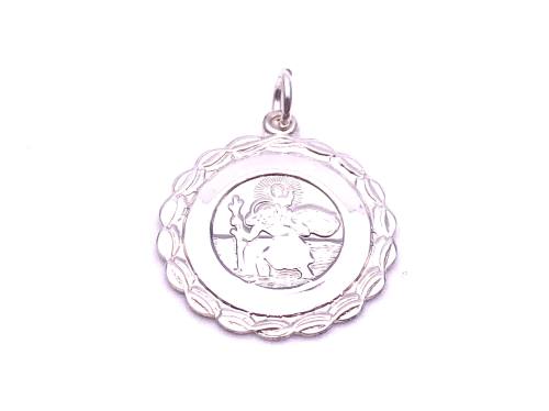 Silver Round St Christopher Pendant 18mm