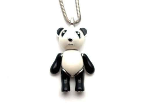 Silver Black & White Enamel Panda Pendant & Chain