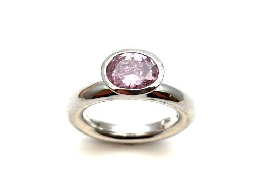 Silver Pink CZ Ring Size N