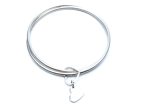 Silver Heart Charms Double Full Bangle