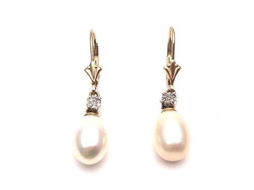 9ct Cultured Pearl & Diamond Earrings