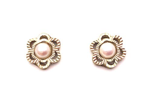 9ct Cultured Pearl Flower Stud Earrings