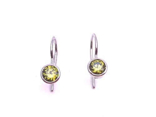 Silver Green CZ Drop Hook Earrings