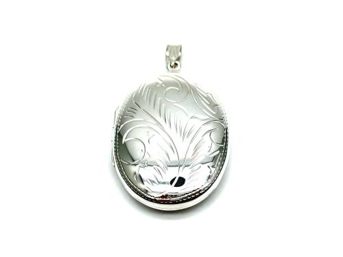 Silver Patterned Oval Locket 42mmx32mm