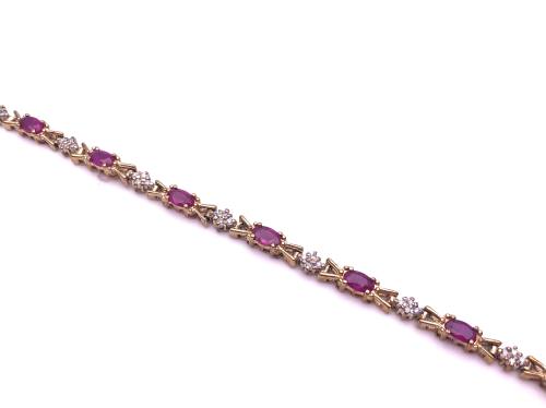 9ct Ruby & Diamond Bracelet 8 inch