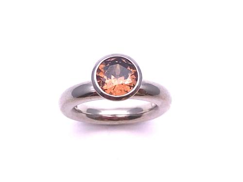 Silver Dark Orange CZ Ring Size N