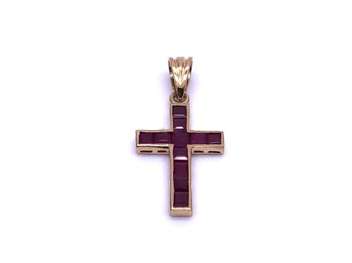 9ct Yellow Gold Ruby Cross Pendant