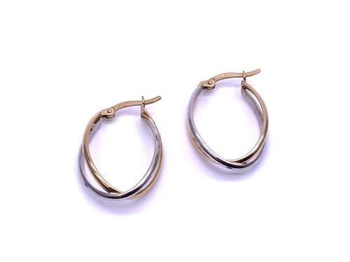 9ct 2 Colour Oval Hoop Earrings