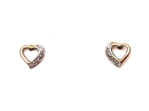 9ct Diamond Heart Stud Earrings