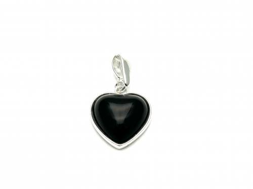 Silver Heart Shaped Black Whitby Jet 28mm at Segal's Jewellers