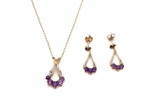 9ct Yellow Gold Amethyst & Diamond Set