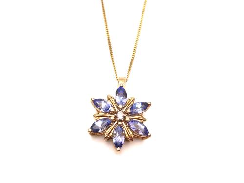 9ct Tanzanite & Zircon Pendant & Chain