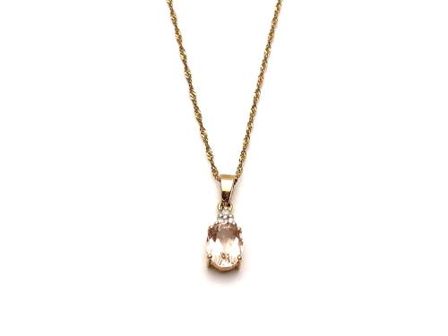 9ct Morganite & Diamond Pendant & Chain