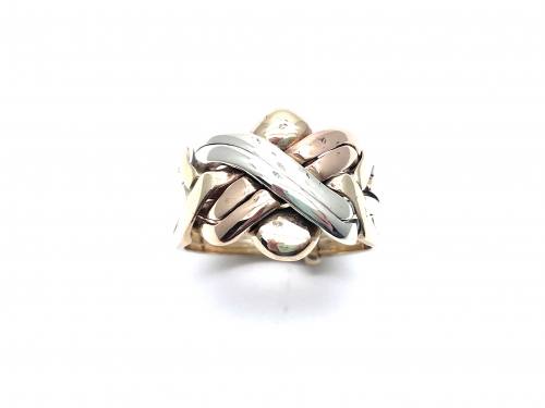 9ct 3 Colour 6 Band Puzzle Ring