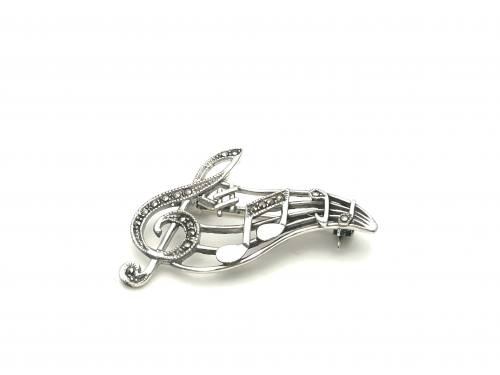 Silver Marcasite Musical Note  Brooch