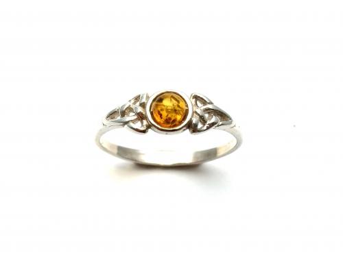 Silver Amber Celtic Style Ring