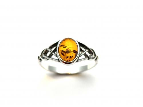 Silver Amber Celtic Style Ring
