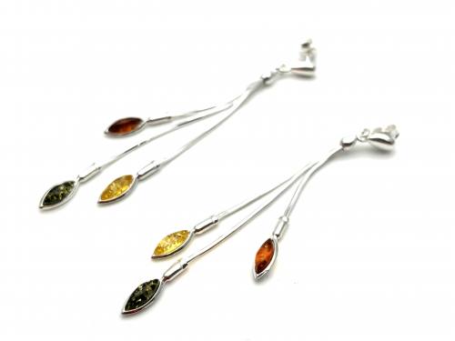 Silver Multi Coloured Amber Drop Earrings