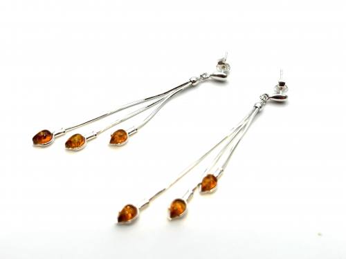 Silver Golden Amber Drop Earrings